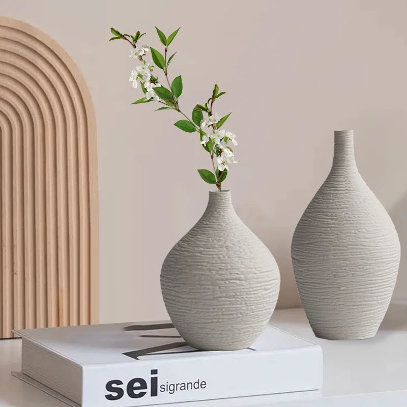 Nordic Luxury Ceramic Vase - Elegant Narrow Mouth Flower Pot for Home and Office Decor