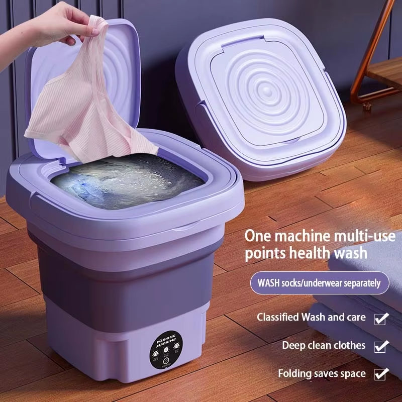 8L Portable Foldable Mini Washing Machine for Socks, Underwear, and Panties with Spinning Dry Function - 3 Models Available