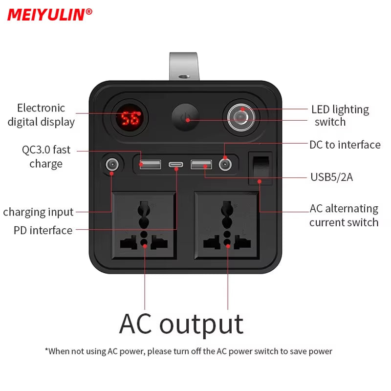 90000Mah Solar Generator Lifepo4 Power Supply Station 300W Portable Auxiliary Battery Power Bank USB C PD DC for Outdoor Camping