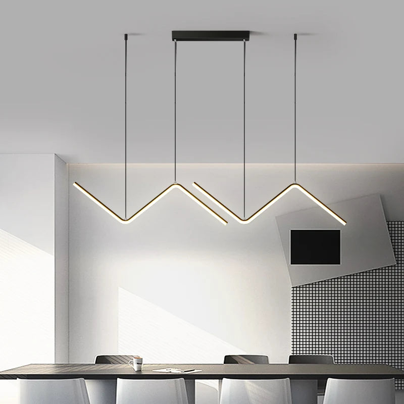 Nordic Iron Art Wave-Shaped Pendant Lamp - Black and Gold Industrial Design for Living and Dining Rooms, 26W