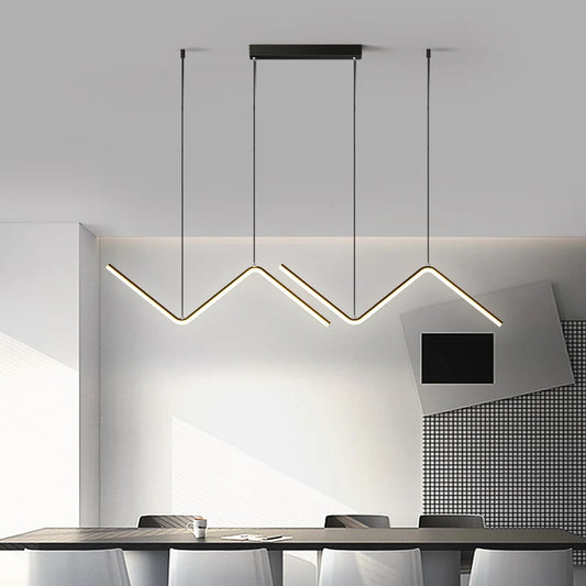 Nordic Iron Art Wave-Shaped Pendant Lamp - Black and Gold Industrial Design for Living and Dining Rooms, 26W