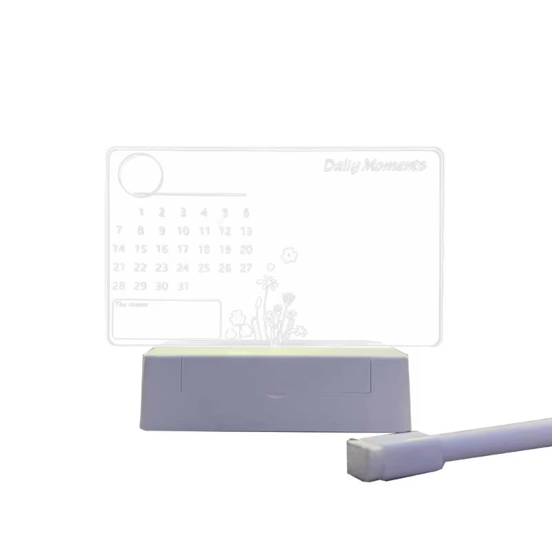 Stylish Clear Acrylic Desk Calendar Planner with LED Night Light & Erasable Marker - Perfect for Home and Office!