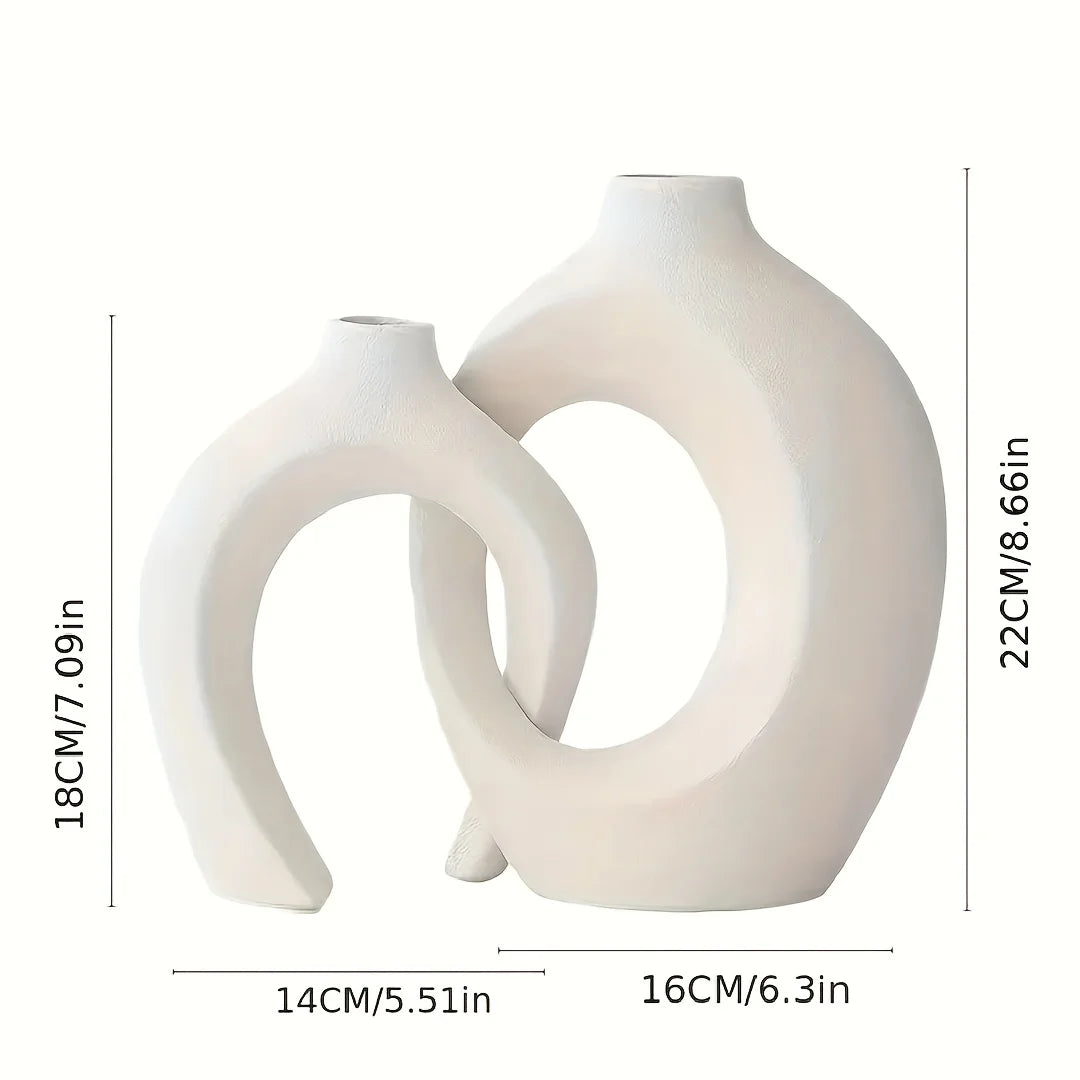 Set of 2 Contemporary Hollow Ceramic Vases for Modern Home Decor and Boho Style Floral Arrangements
