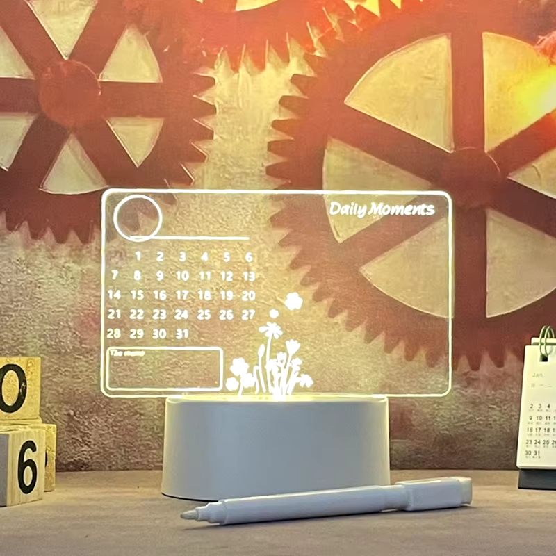 Stylish Clear Acrylic Desk Calendar Planner with LED Night Light & Erasable Marker - Perfect for Home and Office!
