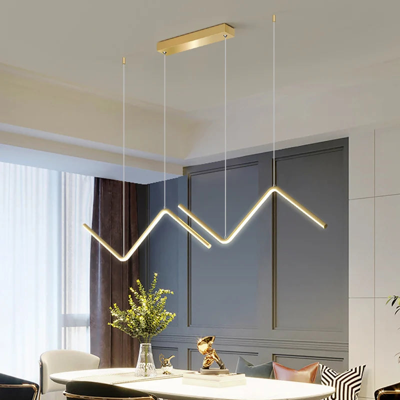 Nordic Iron Art Wave-Shaped Pendant Lamp - Black and Gold Industrial Design for Living and Dining Rooms, 26W