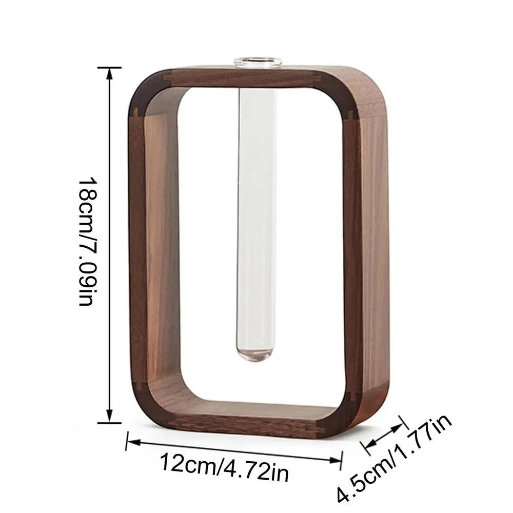 Hydroponic Wooden Frame Flower Vase with Transparent Glass Test Tubes for Home and Office Decor
