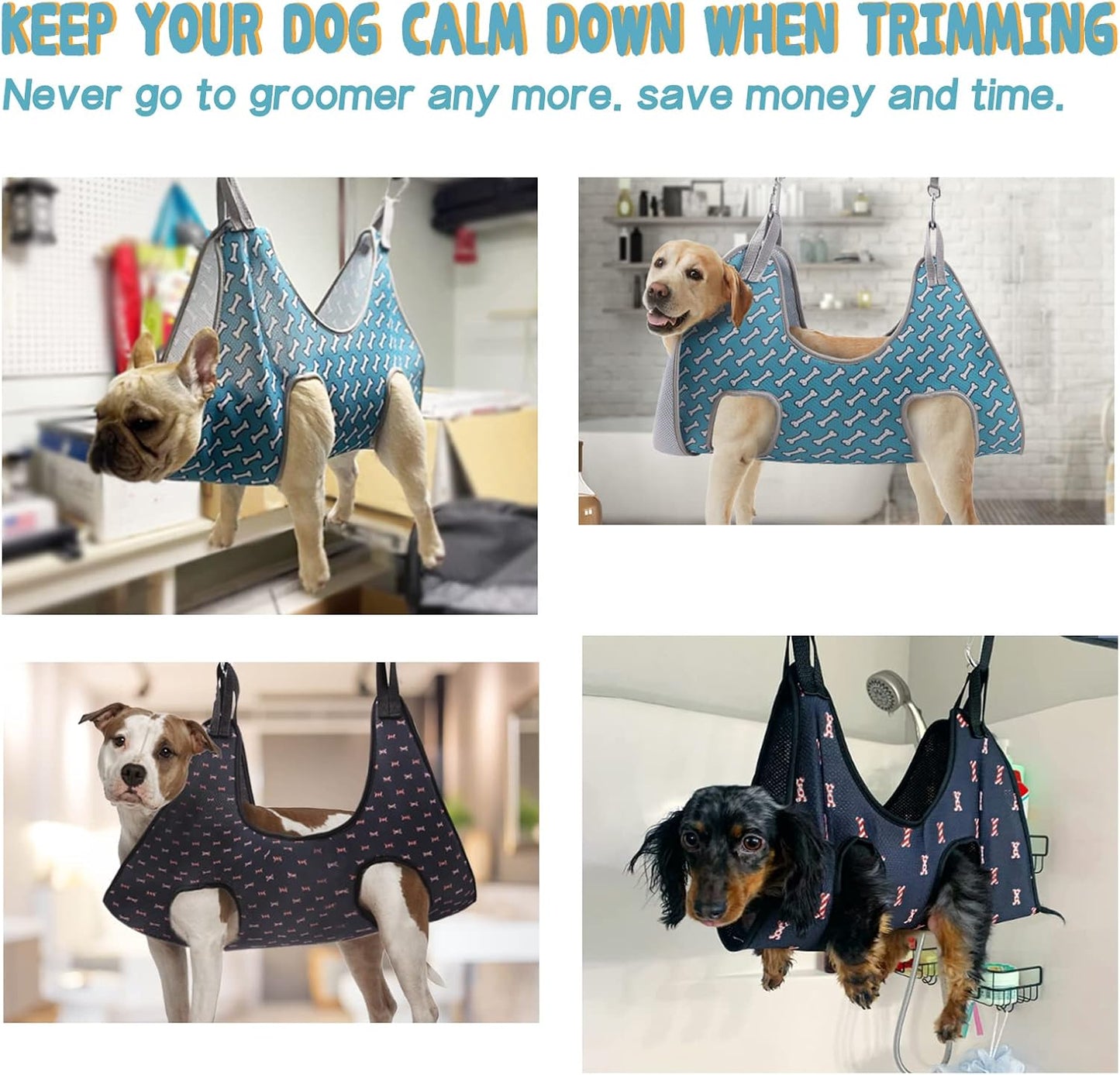 Pet Grooming Hammock Harness for Cats&Dogs,Relaxation Hammock Restraint Dog&Small Animal Leashes Sling for Grooming and Nail Trimming Clipping Grooming L(Legs Spacing:10.6''-15''/Maxw:70Lbs)