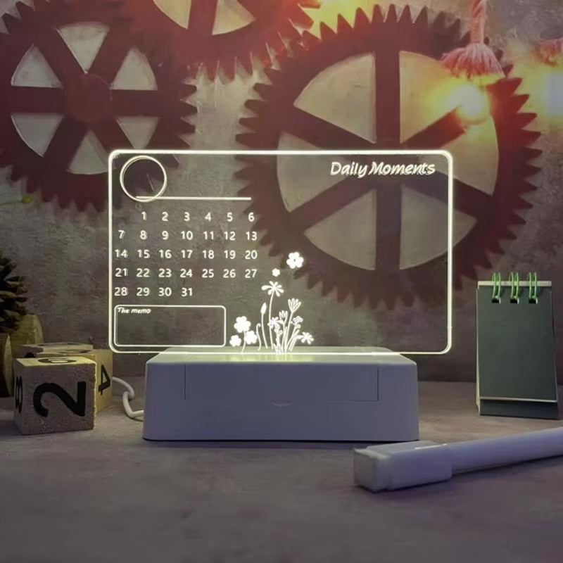 Stylish Clear Acrylic Desk Calendar Planner with LED Night Light & Erasable Marker - Perfect for Home and Office!