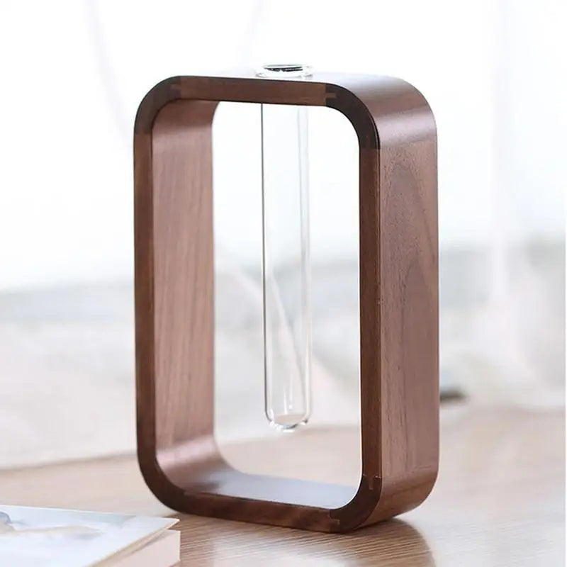 Hydroponic Wooden Frame Flower Vase with Transparent Glass Test Tubes for Home and Office Decor