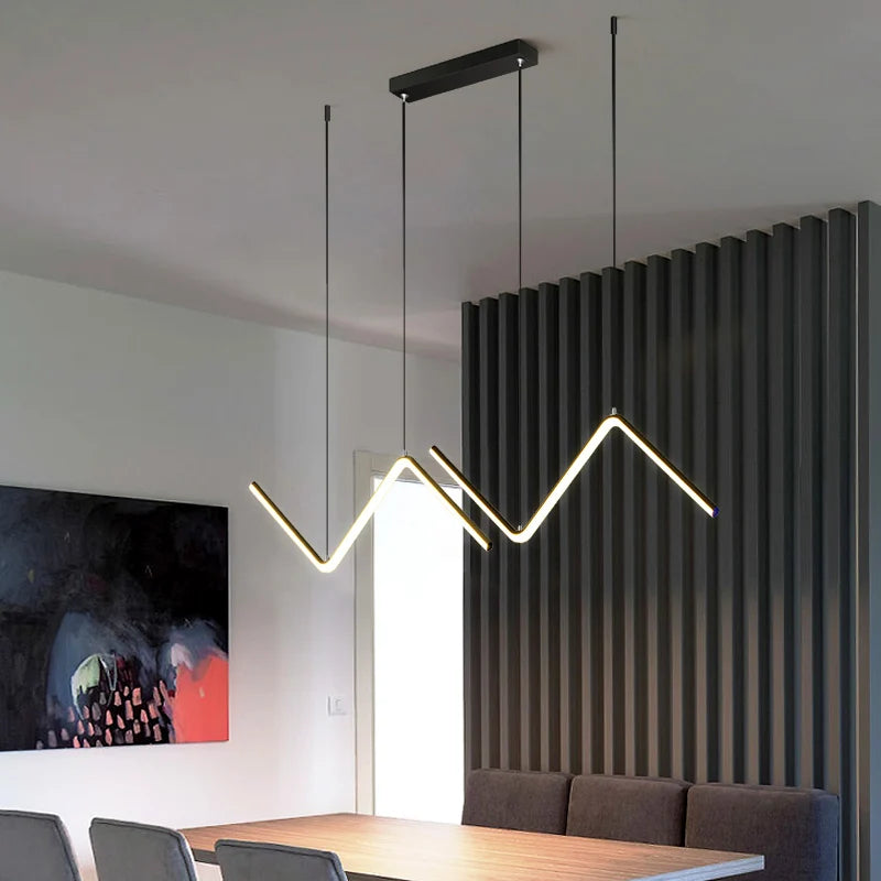 Nordic Iron Art Wave-Shaped Pendant Lamp - Black and Gold Industrial Design for Living and Dining Rooms, 26W