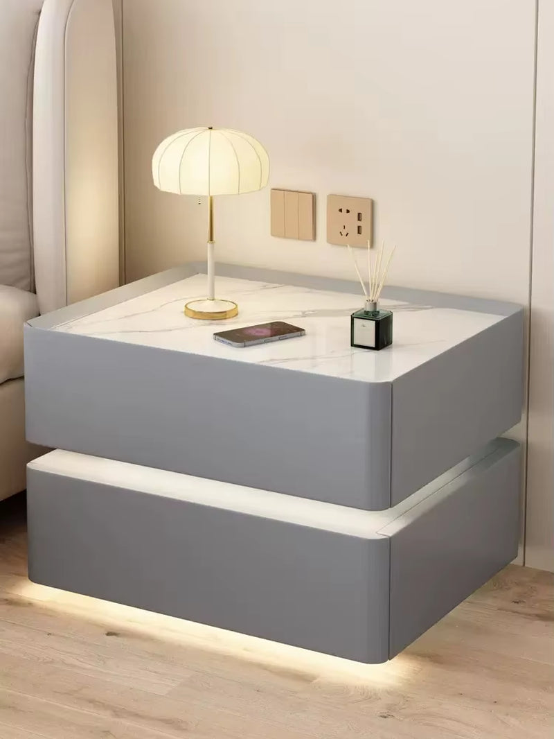 Solid Wood Modern Bedside Table with Wireless Charging and Lockable Drawers, 40cm
