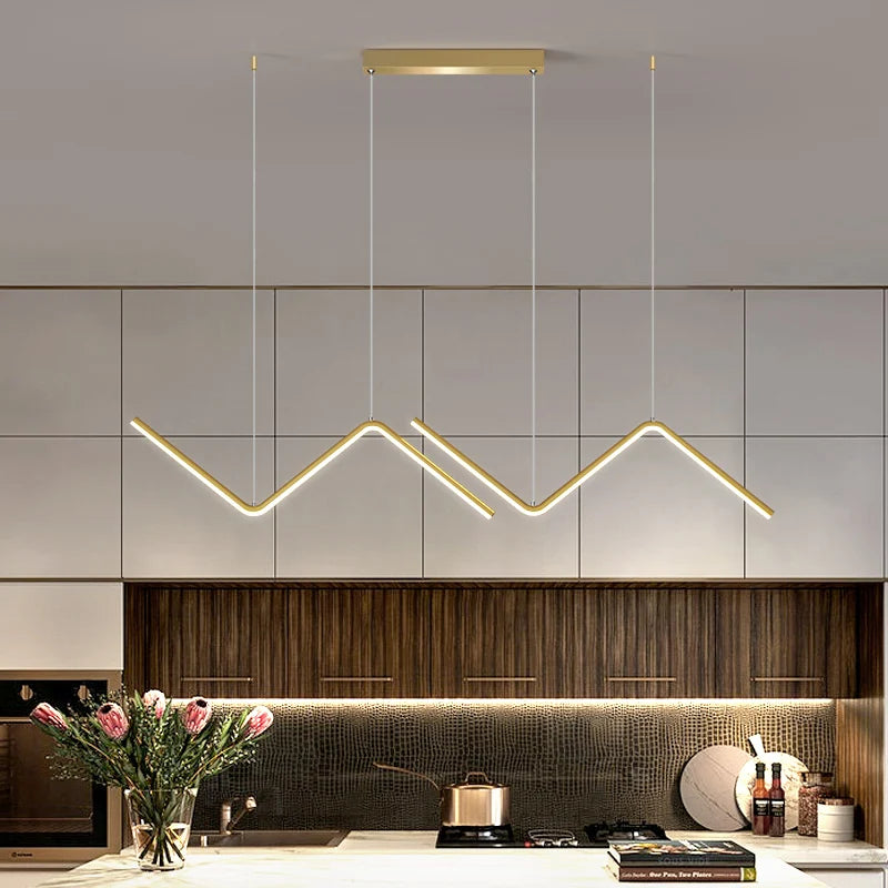 Nordic Iron Art Wave-Shaped Pendant Lamp - Black and Gold Industrial Design for Living and Dining Rooms, 26W