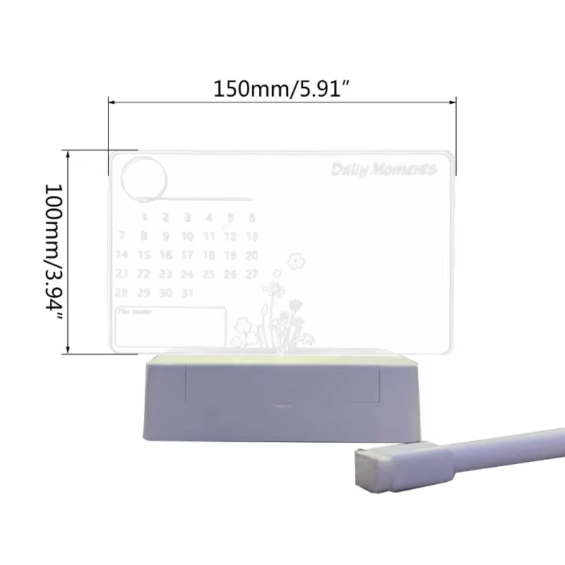 Stylish Clear Acrylic Desk Calendar Planner with LED Night Light & Erasable Marker - Perfect for Home and Office!