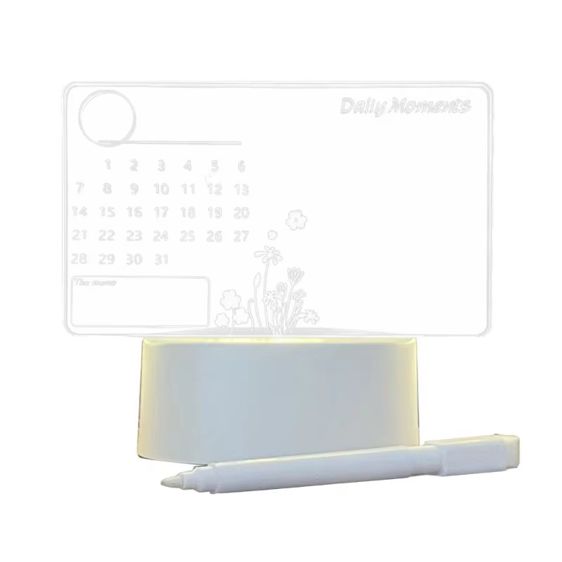Stylish Clear Acrylic Desk Calendar Planner with LED Night Light & Erasable Marker - Perfect for Home and Office!