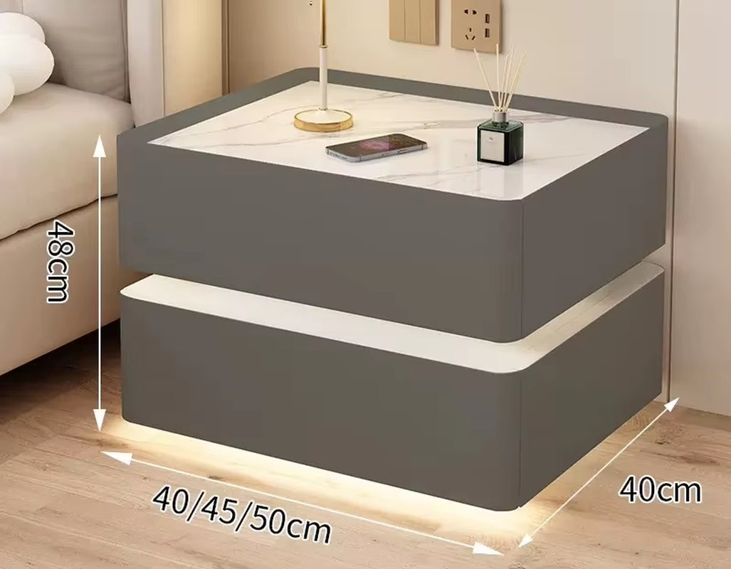 Solid Wood Modern Bedside Table with Wireless Charging and Lockable Drawers, 40cm