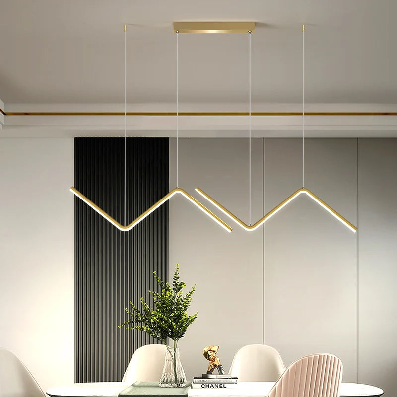 Nordic Iron Art Wave-Shaped Pendant Lamp - Black and Gold Industrial Design for Living and Dining Rooms, 26W