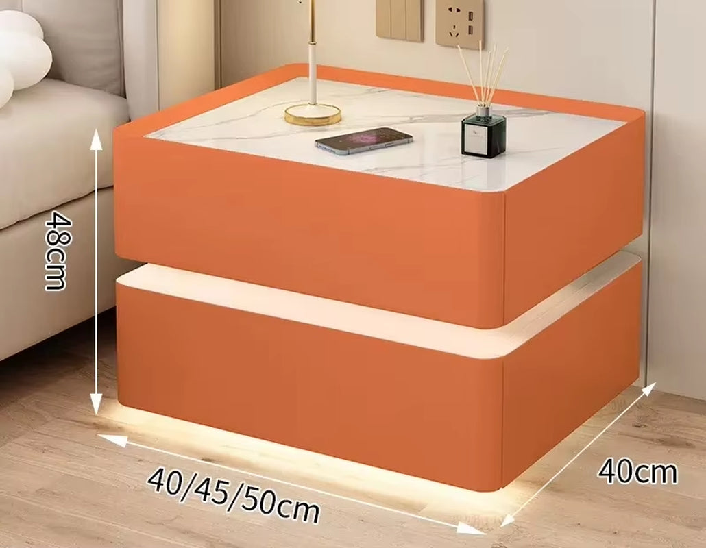 Solid Wood Modern Bedside Table with Wireless Charging and Lockable Drawers, 40cm